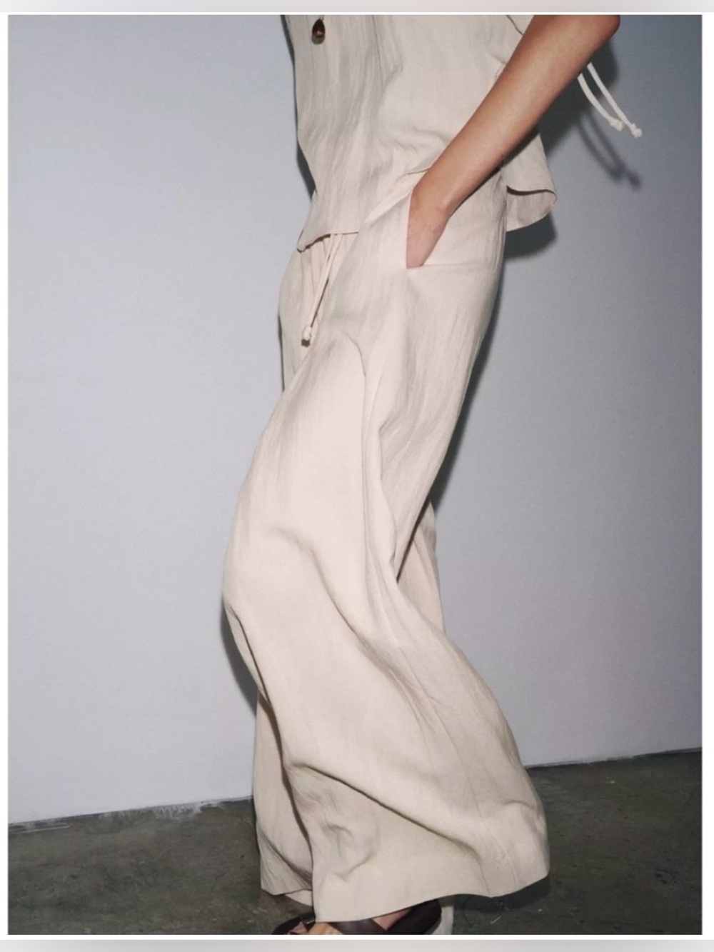 NWT Zara Cream Wide Leg Pants - Picture 4 of 10
